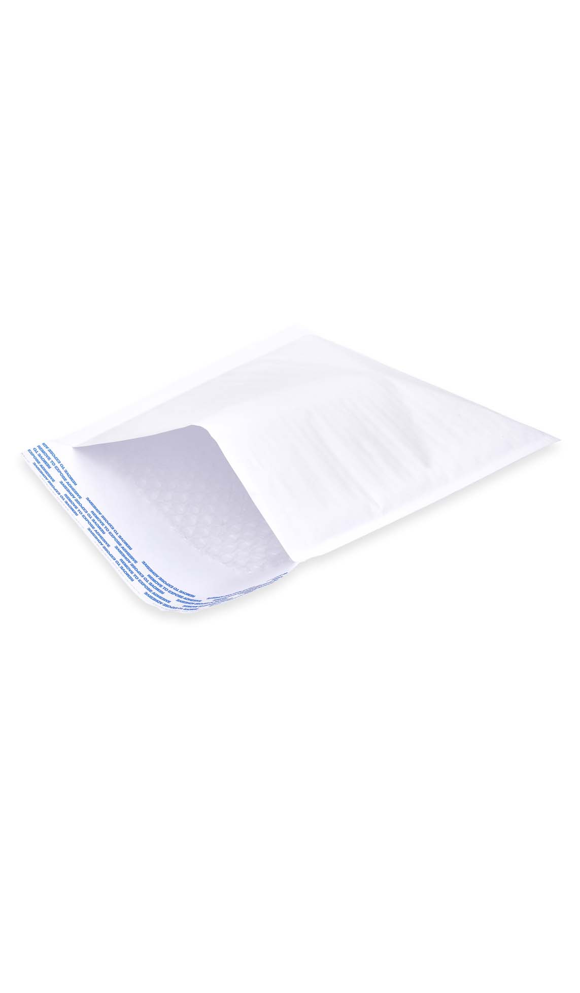 White kraft bubble mailer showing the air-bubble cushion lining