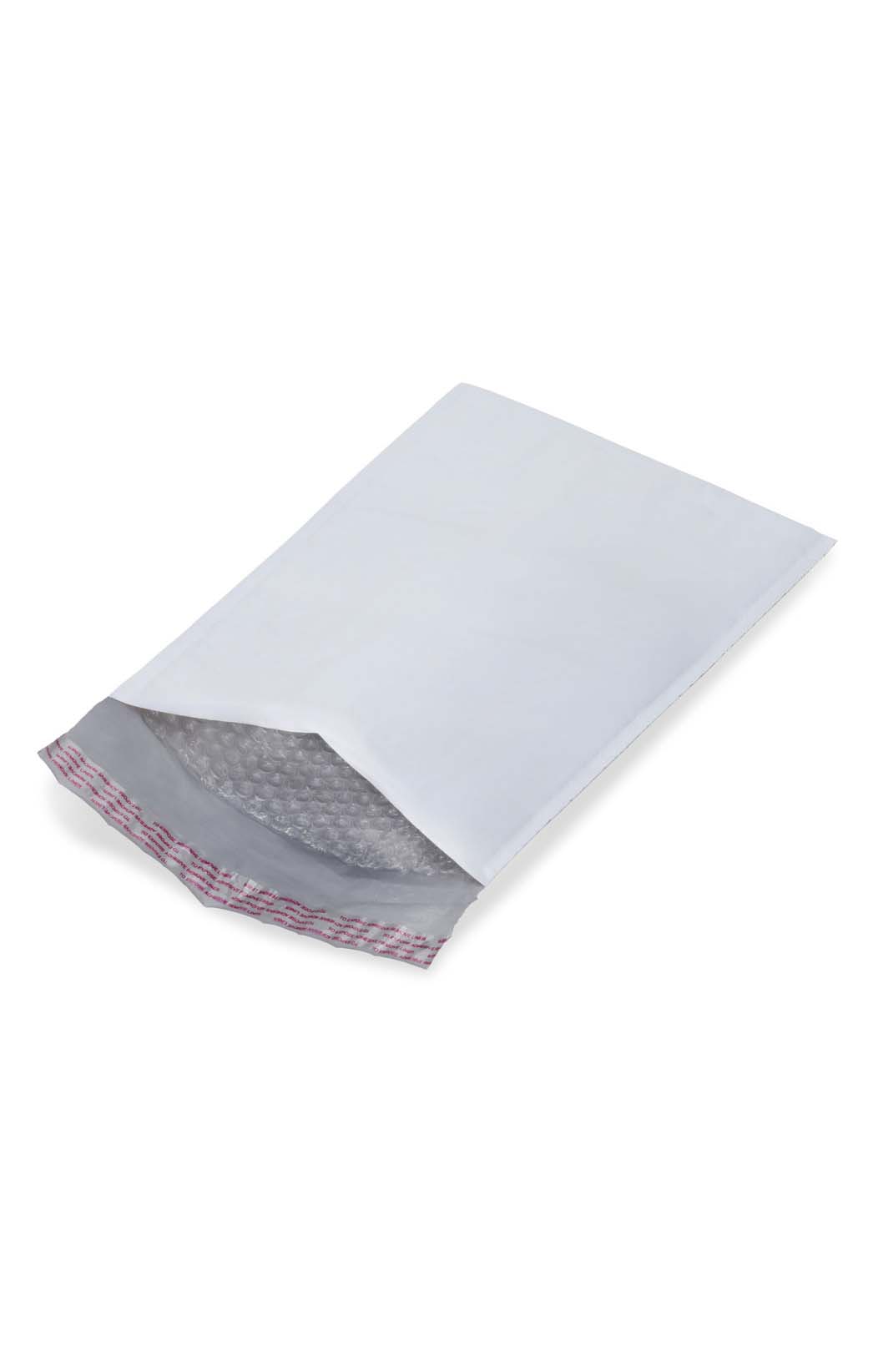 White poly bubble mailer with a peel-and-seal flap